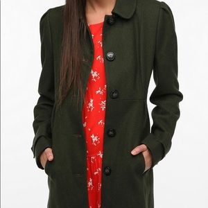 Olive Green Pleated Peacoat | UO, Pins & Needles